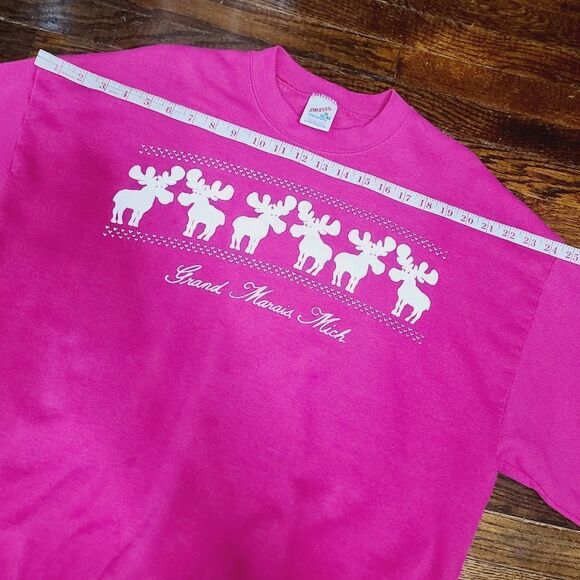 Vintage 80s Jerzees Barbiecore Hot Pink Moose Crewneck Pullover Sweatshirt - Picture 11 of 14